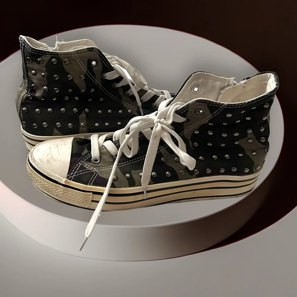 Women’s Bucco 10m High Top Sneakers Camouflage Shoes Studs Canvas Camo Zipper - Picture 3 of 7